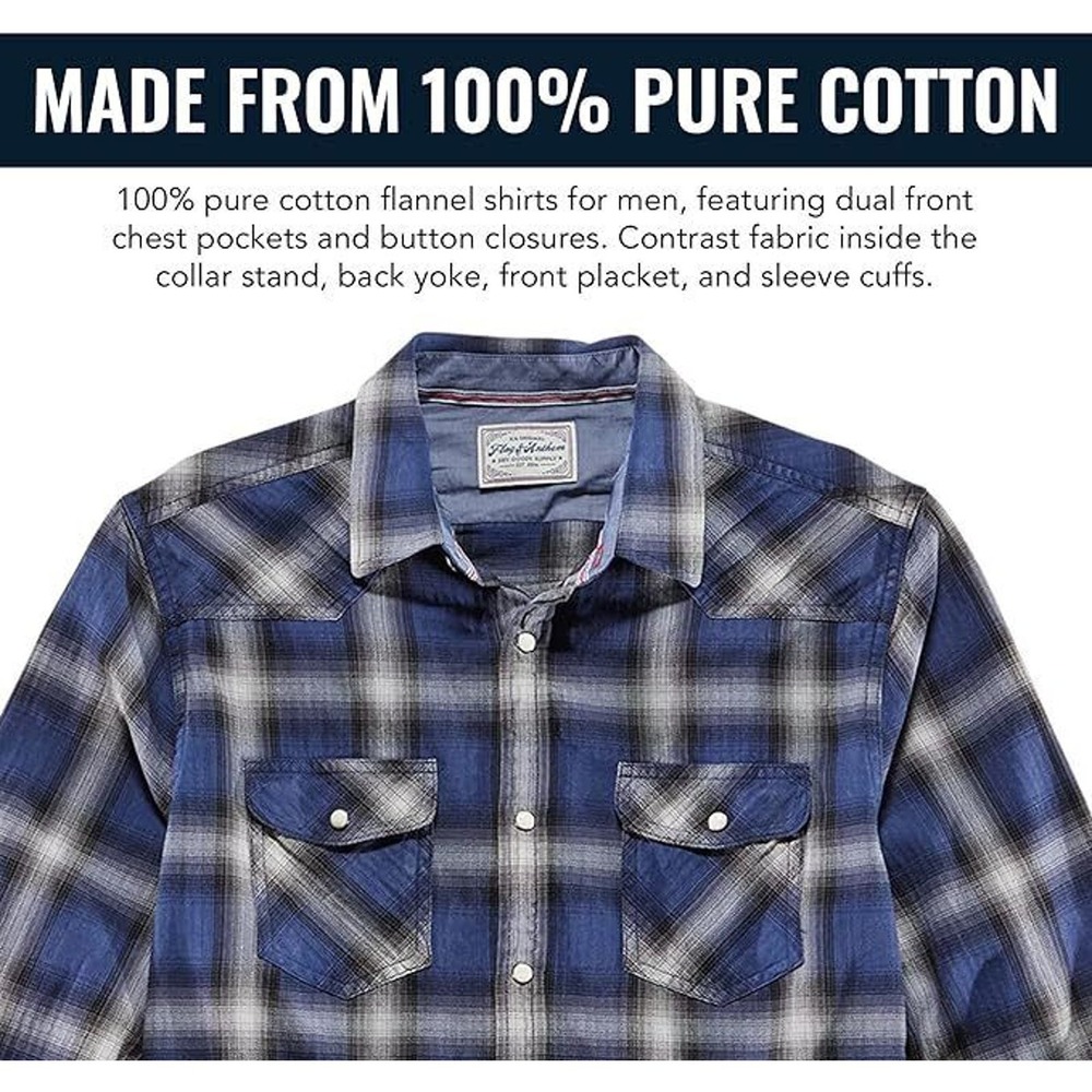 NWT FLAG & ANTHEM Indigo Dyed Pearl Snap Western Plaid Button Up 4XLT - Picture 8 of 12